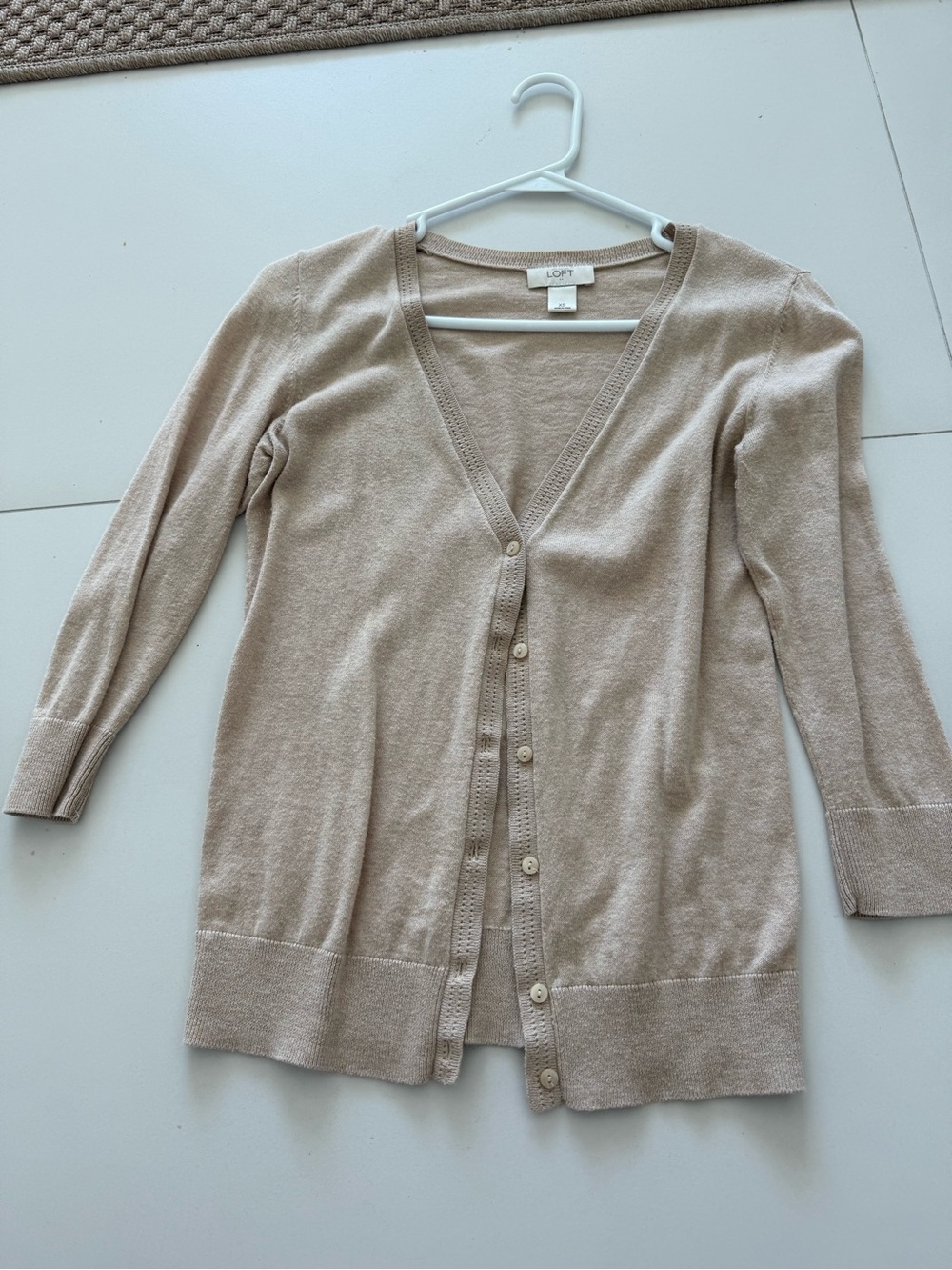 LOFT Lightweight Cream Button-Front V-Neck Cardigan